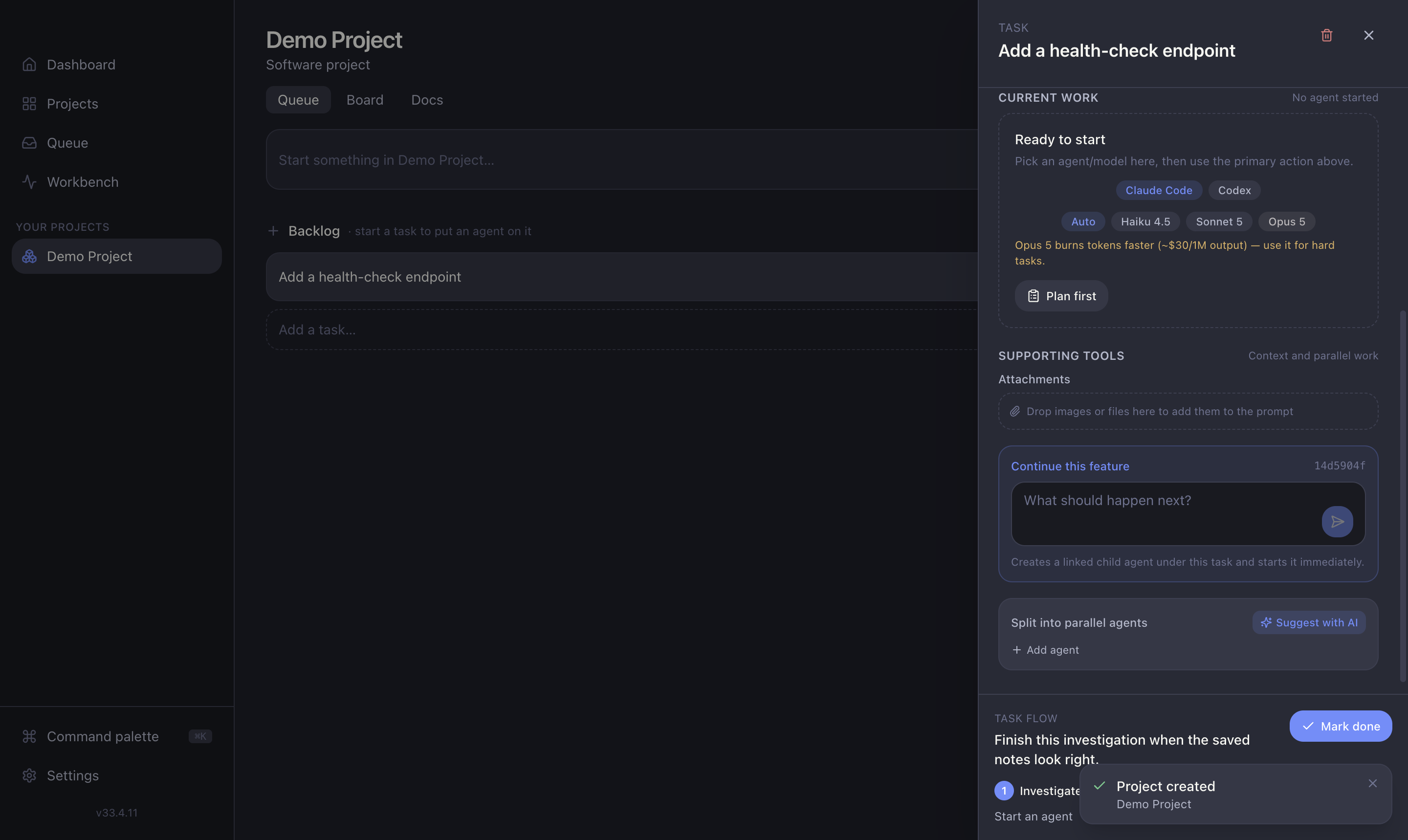 The model picker with the Opus warning