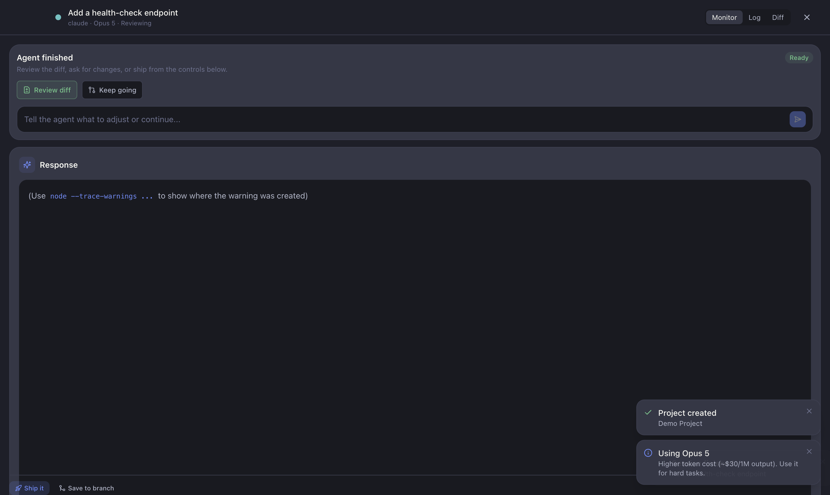 The live session Monitor view